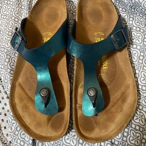 Birkenstock Metallic Teal Gizeh Sandals! 42!